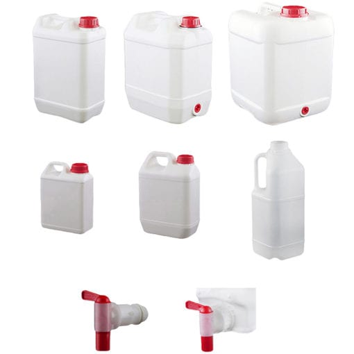 Plastic storage Jerry Cans and Flagon bottles