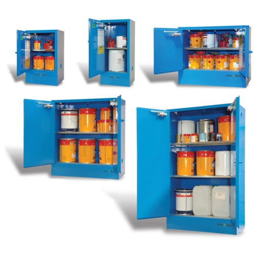 A variety of metal corrosive cabinets.