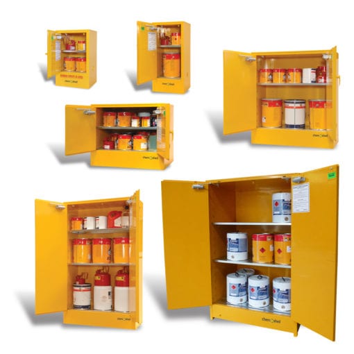 A variety of flammable metal cabinets.